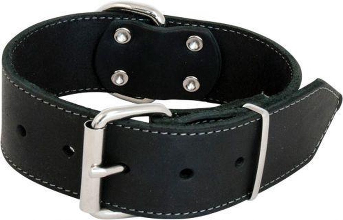 J&V Halsband Leder Hond Zwart Breed 75cm x 50mm