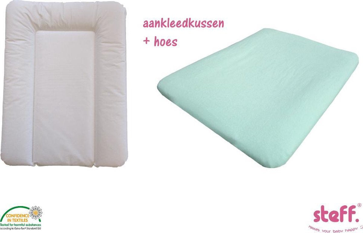 Steff - set - aankleedkussen - wit - 50x70 cm + aankleedkussenhoes mint groen