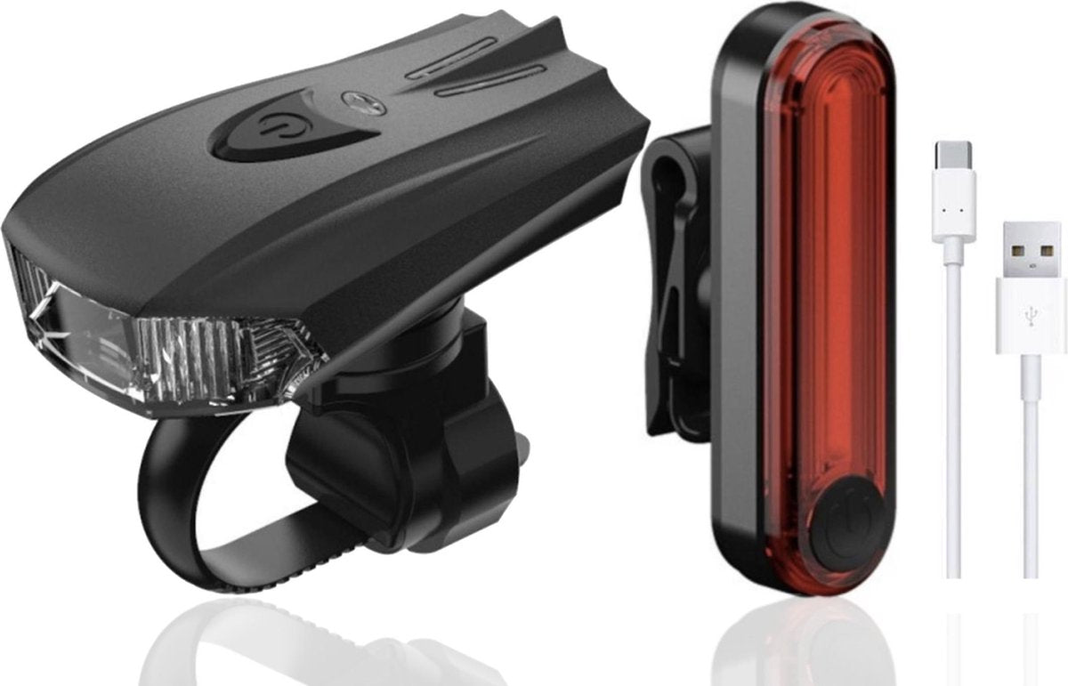 Macfally fietsverlichting usb oplaadbaar set - Automatisch Aan/uit - Voorlicht en achterlicht - Waterbestendig