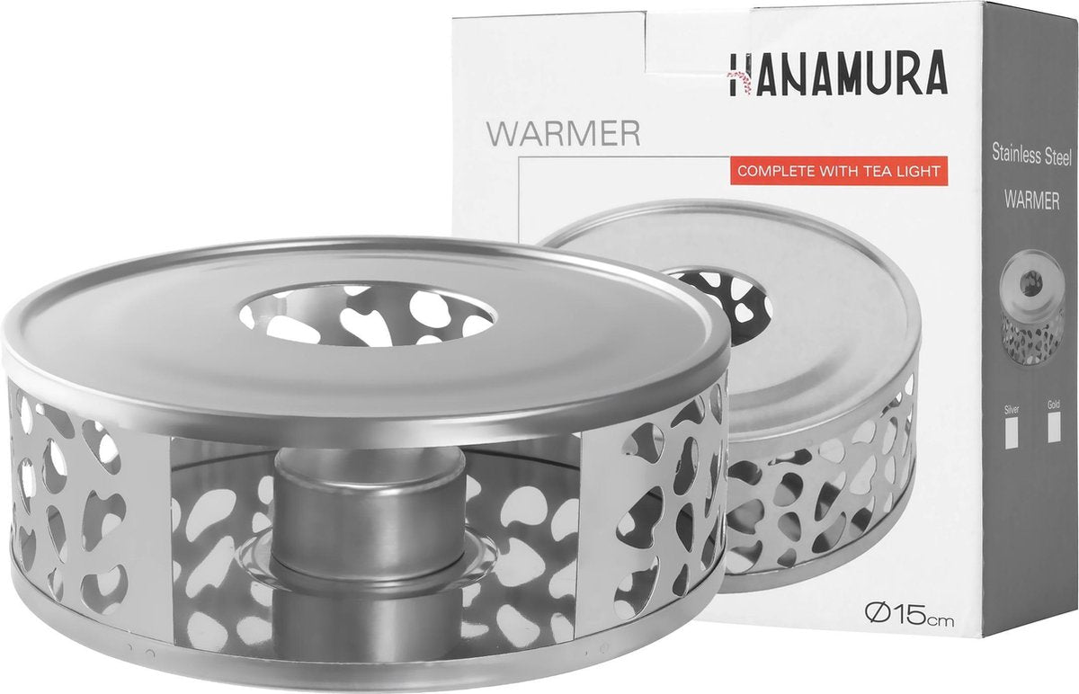 Hanamura Theewarmer - Theelichthouder voor theepot - RVS  - Ø15cm
