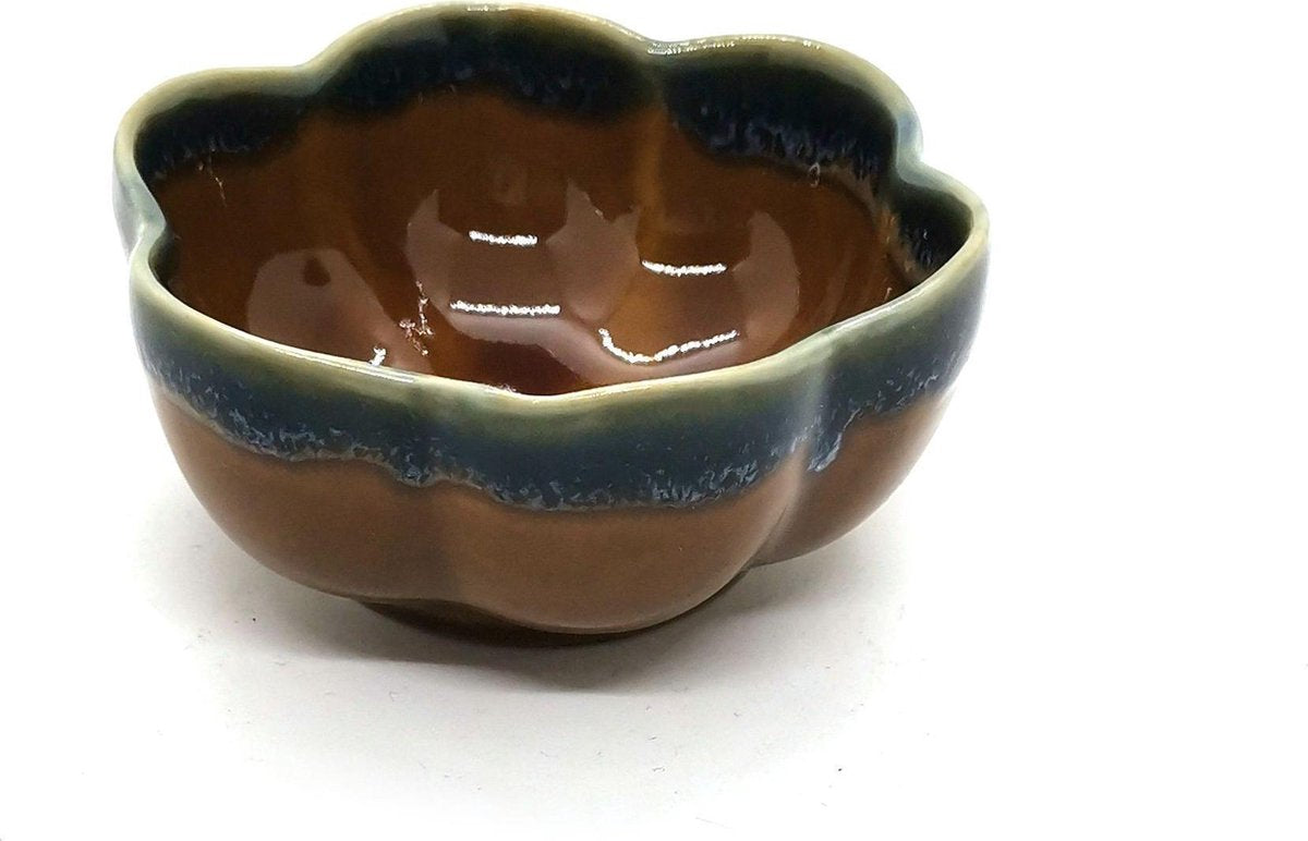 Schaaltjes - Serveerschaaltjes - Tapasschaaltjes - Snackschaaltjes Keramiek - Bruin Blauw 8 cm (6 stuks)