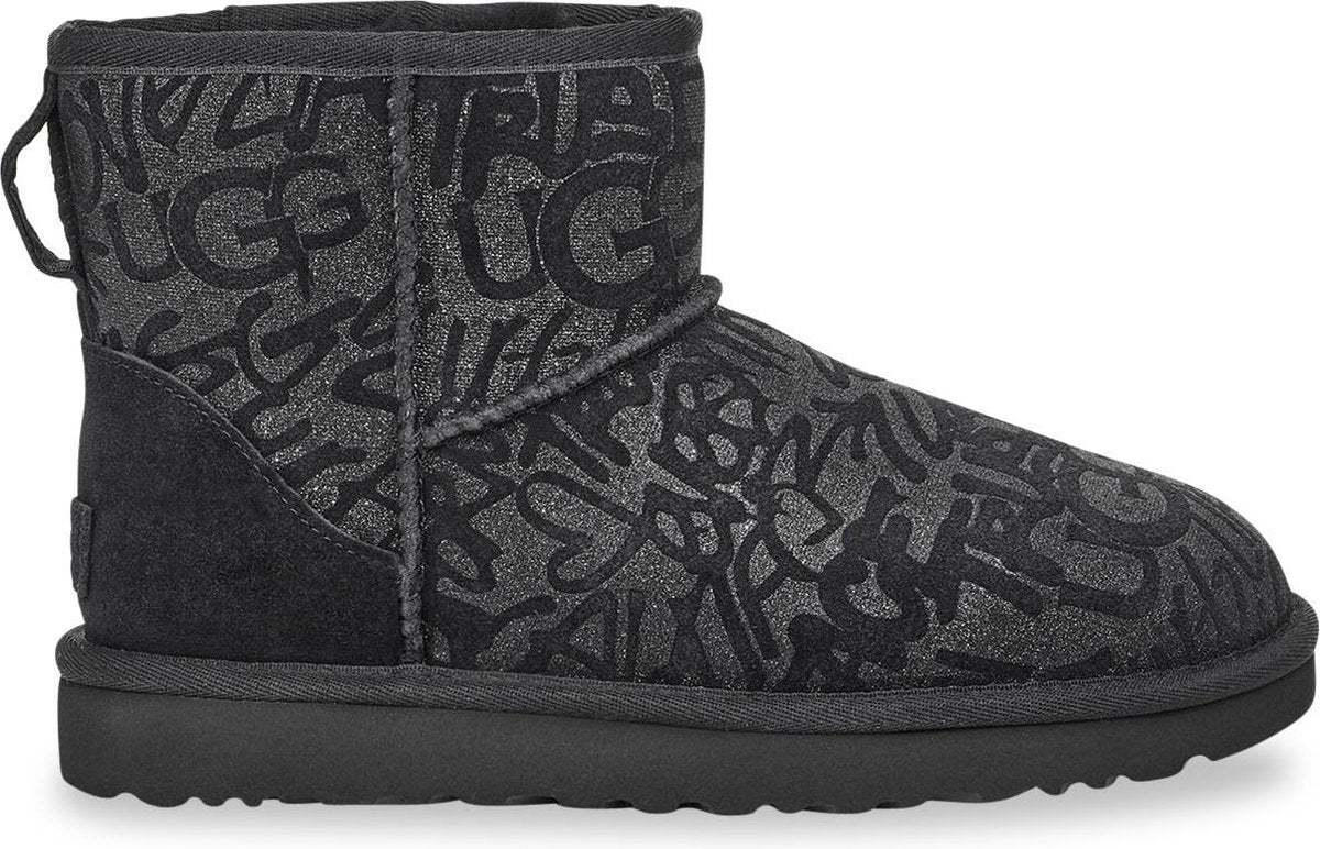 UGG - Dames Snowboots Classic Mini Sparkle Graffiti - Zwart - Maat 41