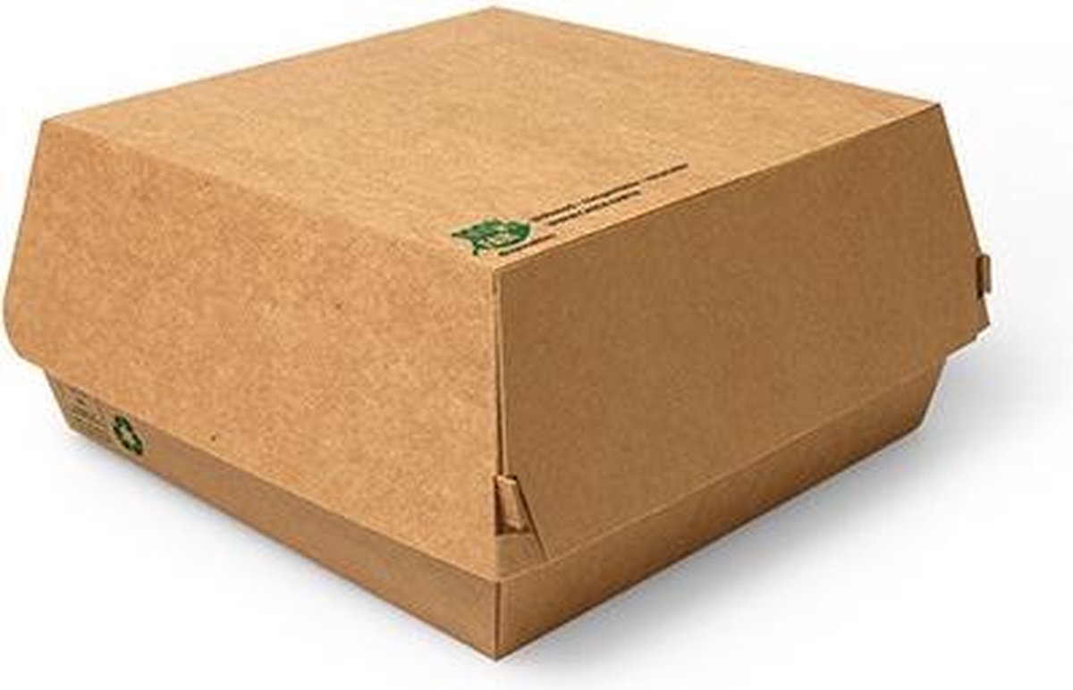 25st. Kartonnen Hamburger Bakjes Groot - 155 x 155 x 90 mm - composteerbaar