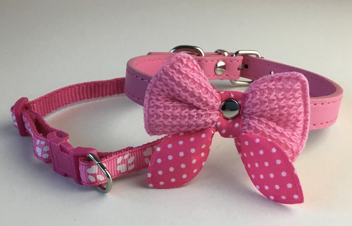 Hondenhalsbanden Leer - 2 Stuks - Roze  - 27 tot 33 CM Halsbreedte