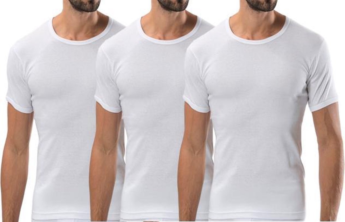 3 stuks Bonanza Basic T-shirt - O-neck - 100% katoen - Wit - Maat S