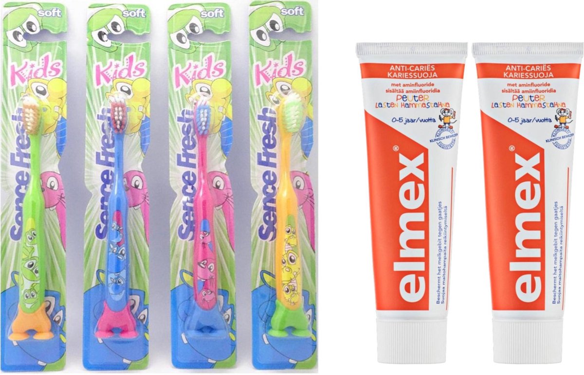 2x elmex kinder tandpasta en 4 x sence tandenborstels