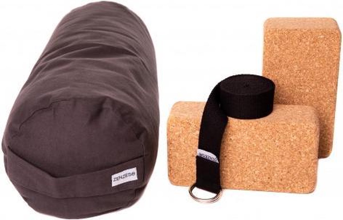 Zenzes PRO ECO bolster met yogariem en 2 yogablokken - antraciet