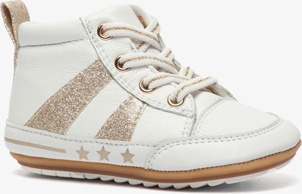 Groot leren babyschoenen met glitters - Wit - Maat 20