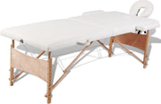 Inklapbare massagetafel 2 zones met houten frame (creme)