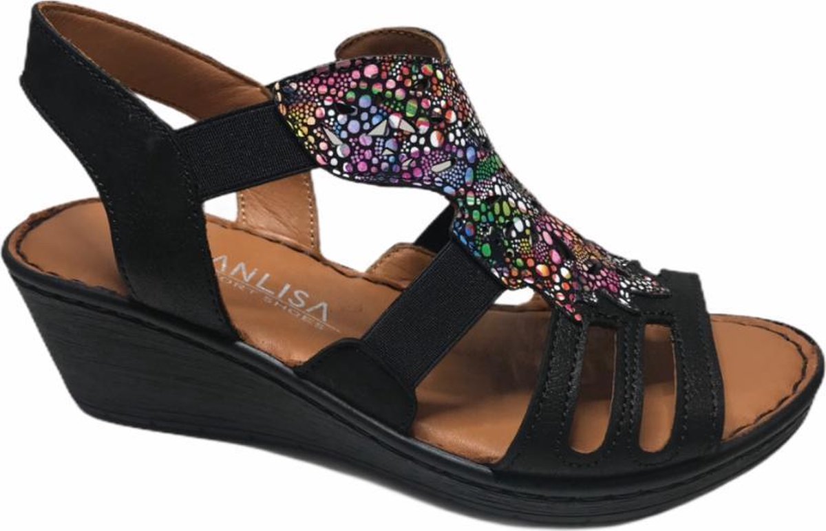 Manlisa dames elastiek sandaal S245-535 zwart mt 40