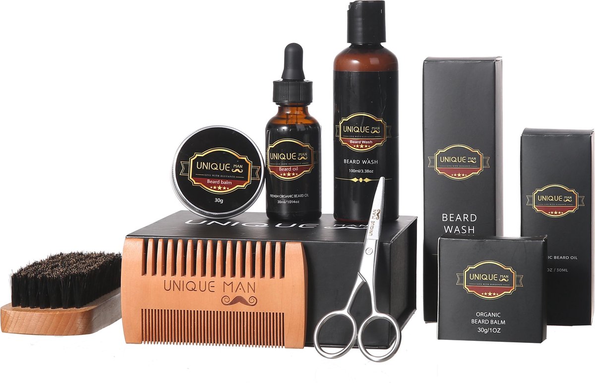 Baard verzorging set| Baard shampoo | Baard | Baard balsem | Baardkam| Baardolie | Baard borstel | Baard set | Baard schaar | Baardgroei | Baardverzorging set | Baard kam | 6 producten
