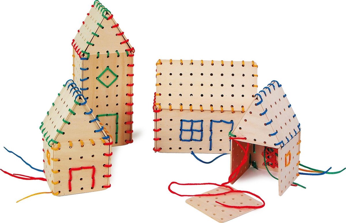 Small Foot - Houten Huisjes Rijgset