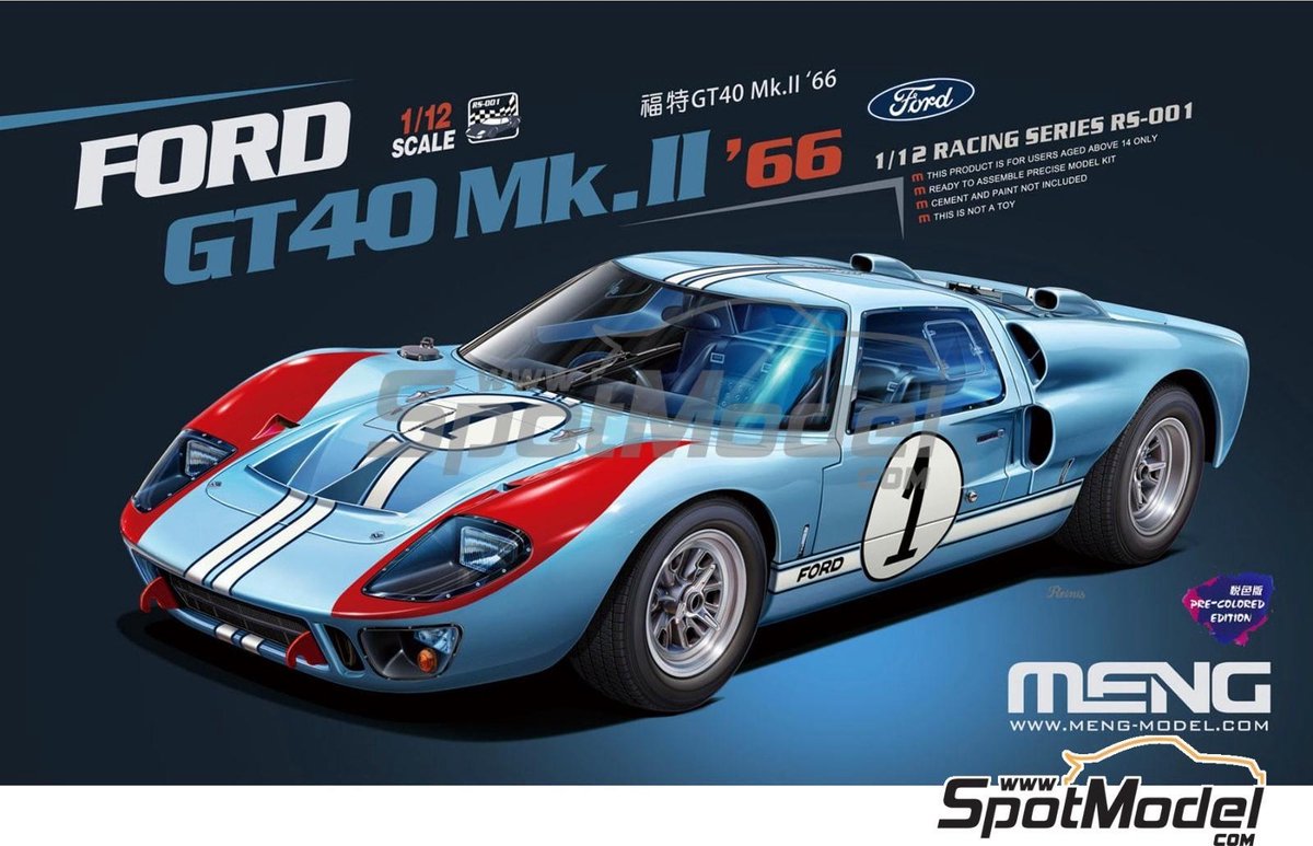 1:12 MENG RS001 Ford GT40 Mk.II'66 Car - Pre Colored Edition Plastic kit