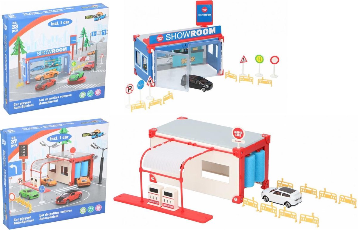 2 stuks speelset Auto showroom en tankstation