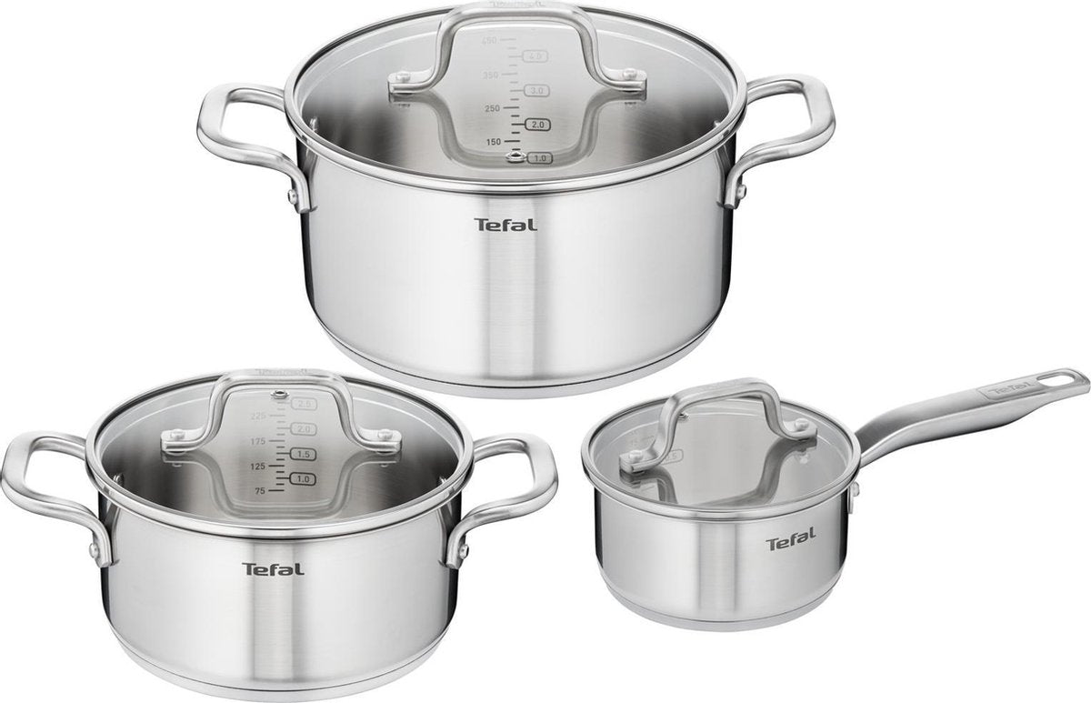 Tefal Virtuoso Pannenset 3-delig - steelpan Ø16 cm en kookpannen Ø 20 + Ø 24 cm