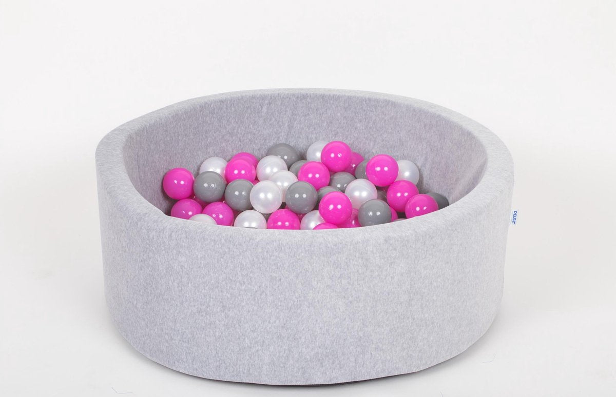 Ballenbak - stevige ballenbad - 90 x 30 cm - 300 ballen Ø 7 cm - wit roze grijs