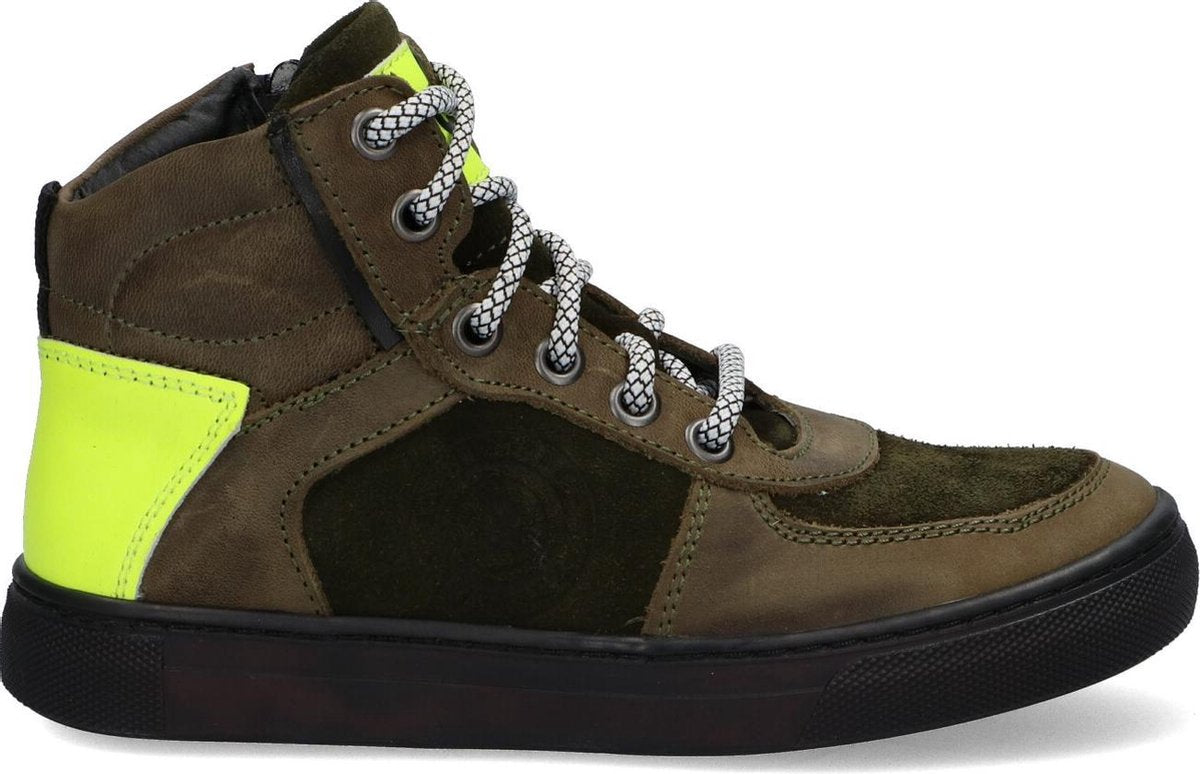 Braqeez 419830-567 Jongens Hoge Sneakers - Groen - Leer - Veters