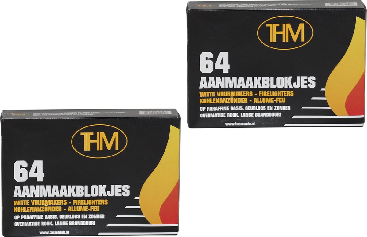 2X Barbecue aanmaakblokjes - BBQ aanmaak - BBQ - Aanmaakblokjes THM wit paraffine - 128 stuks