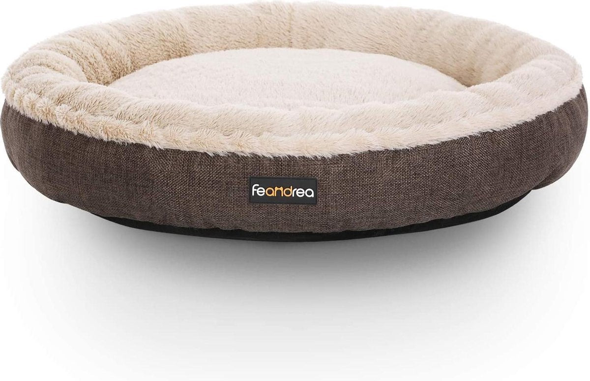 Stoffen hondenmand | Bruin & wit | Antislip | 75cm x 12cm | Hondenkussen | Hondenbed | Kattenmand