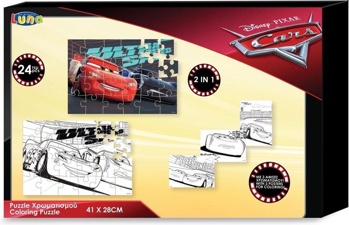 Luna Legpuzzel/kleurplaat Cars Jongens Karton 24 Stukjes