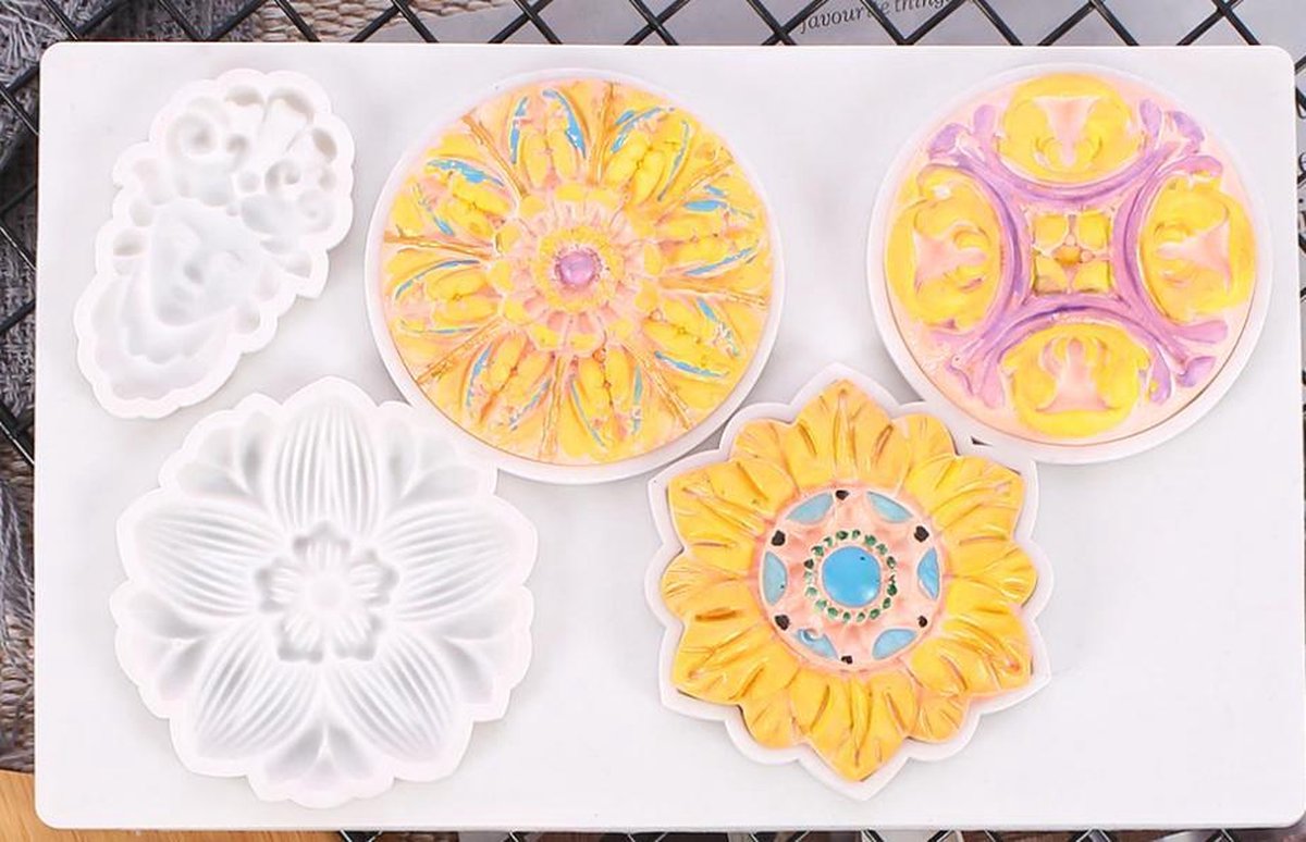 Hangers Sleutelhangers Juwelen Set 5 Delig Mal Epoxy Bloem Mandala Flexibel Kunsstof Epoxy Mold Gietmal Siliconen