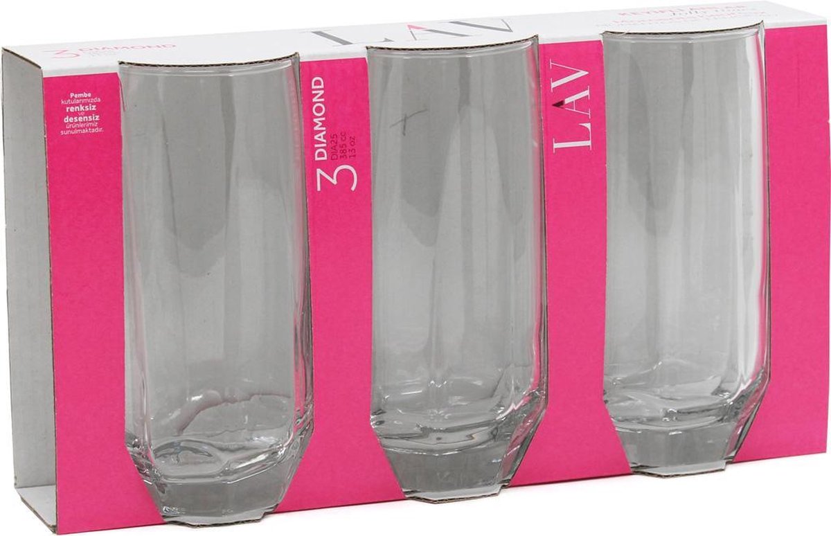 Lav longdrinkglazen drinkglazen 385ml (3 stuks) - DIA25A Diamond