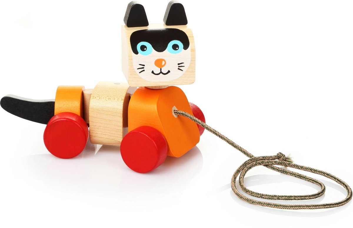 Cubika houten trekfiguur kat