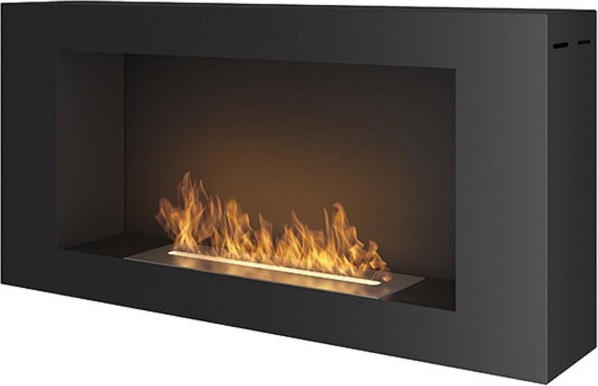 Sfeerhaard Black Box Design Zwarte Biohaard 91 CM Wandhaard Bioethanolhaarden.com