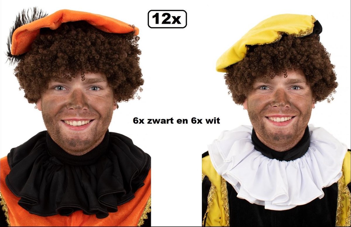 12x Kraag trevira wit en zwart - Piet kraag stof wit Sinterklaas feest Pietje kragen