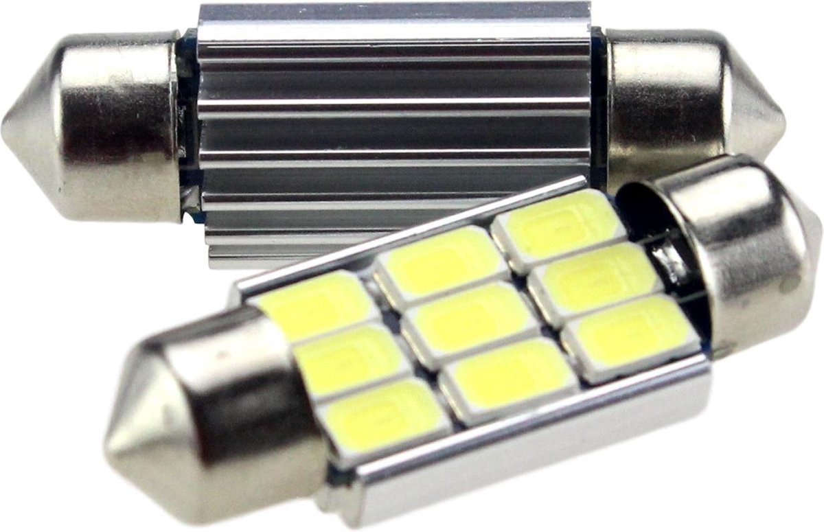 C5W autolamp 2 stuks | LED festoon 36mm | 9-SMD - 1.68W - 290 Lm - 6000K - heatsink | CAN-BUS 12 V DC