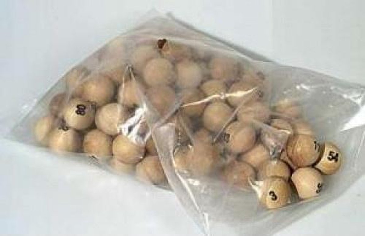 Lotto kien ballen 90 stuks hout 24mm. genummerd