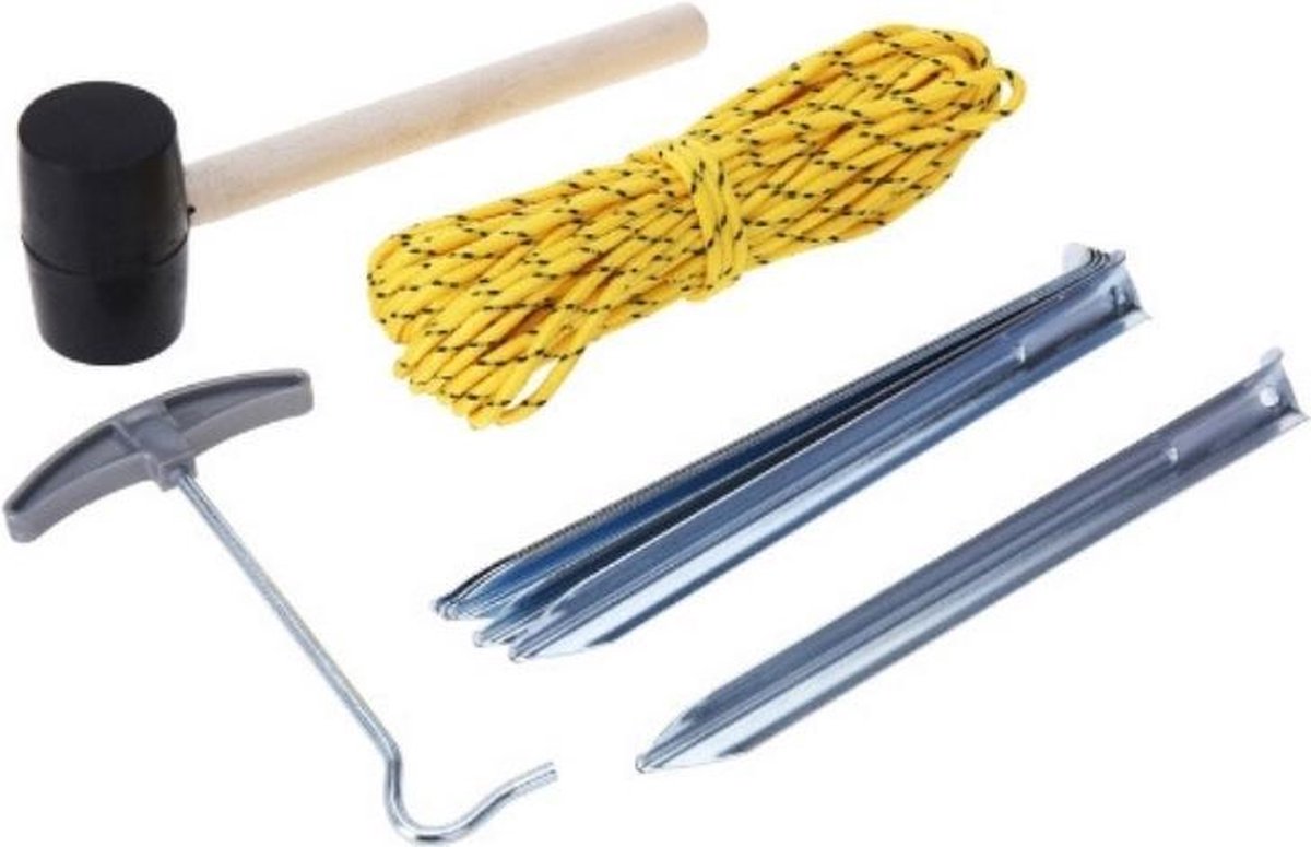 Camping set 9 delig - Hamer - Haringen - Touw - Haringtrekker - Kamperen - Camping - Metaal