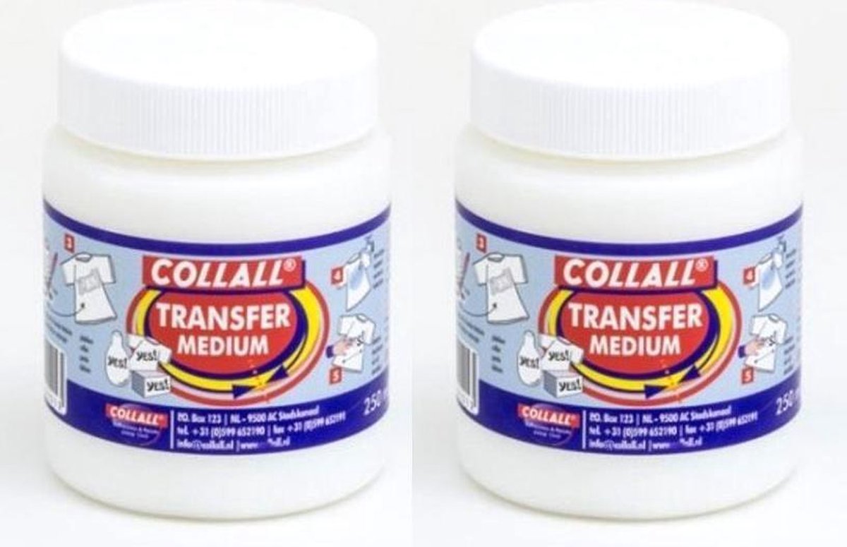 2x Collall transfer medium. Een medium voor het overbrengen van geprinte afbeeldingen op textiel – Totaal 500 ml
