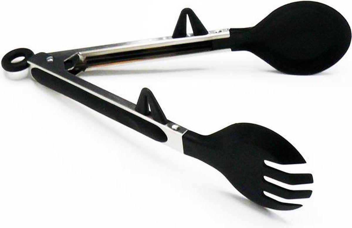 Doodadeals® | Pro Spaghettitang | Pastatang | Serveertang | Keukentang | Opscheptang | Lepel en Vork | Zwart  / RVS | Lengte 26 cm