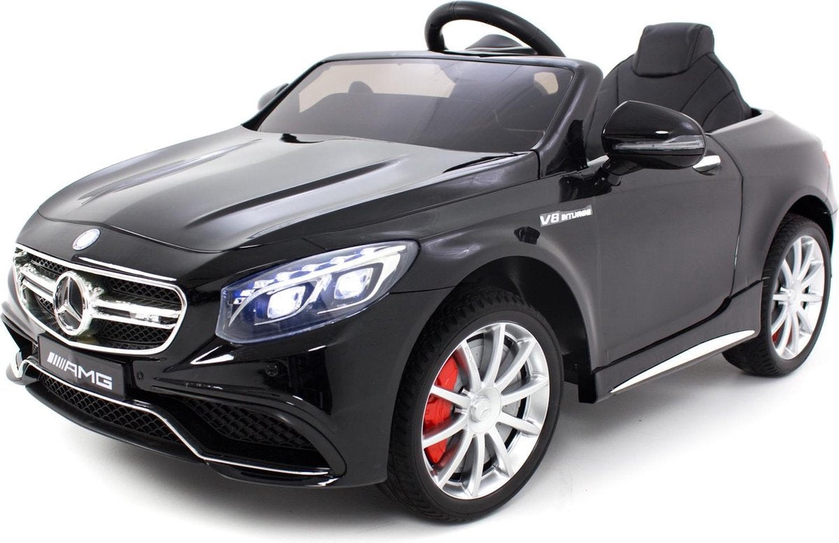 Mercedes Accu Auto Elektrische Kinderauto S-klasse 63 AMG 12V MP3 + AFSTANDBEDIENING + metallic zwart + leren stoel