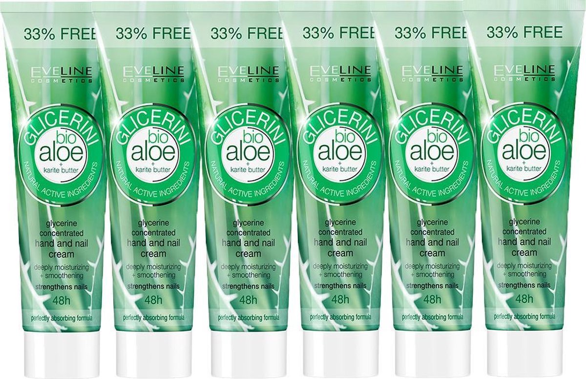 Eveline - Hand- & Nagelcrème - Aloë Vera - 6 x 100 ML - Voordeelverpakking