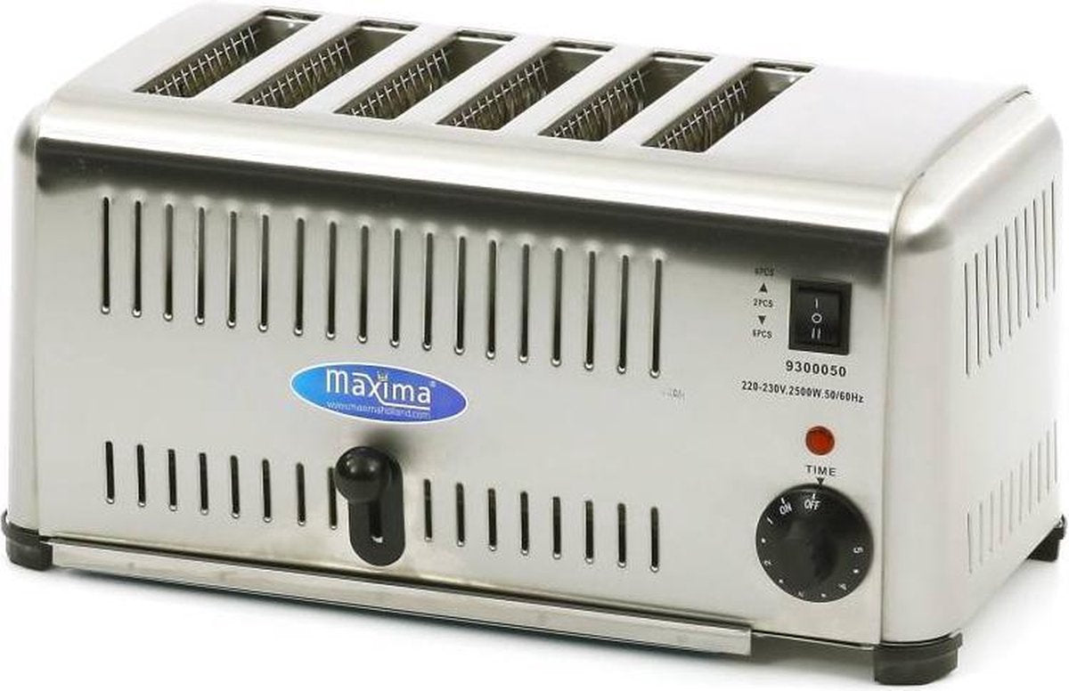 Broodrooster 6 Kamers - RVS - Retro Design - Instelbare Thermostaat - met Lifthendel en Opvangtray - Professionele Toaster - Maxima