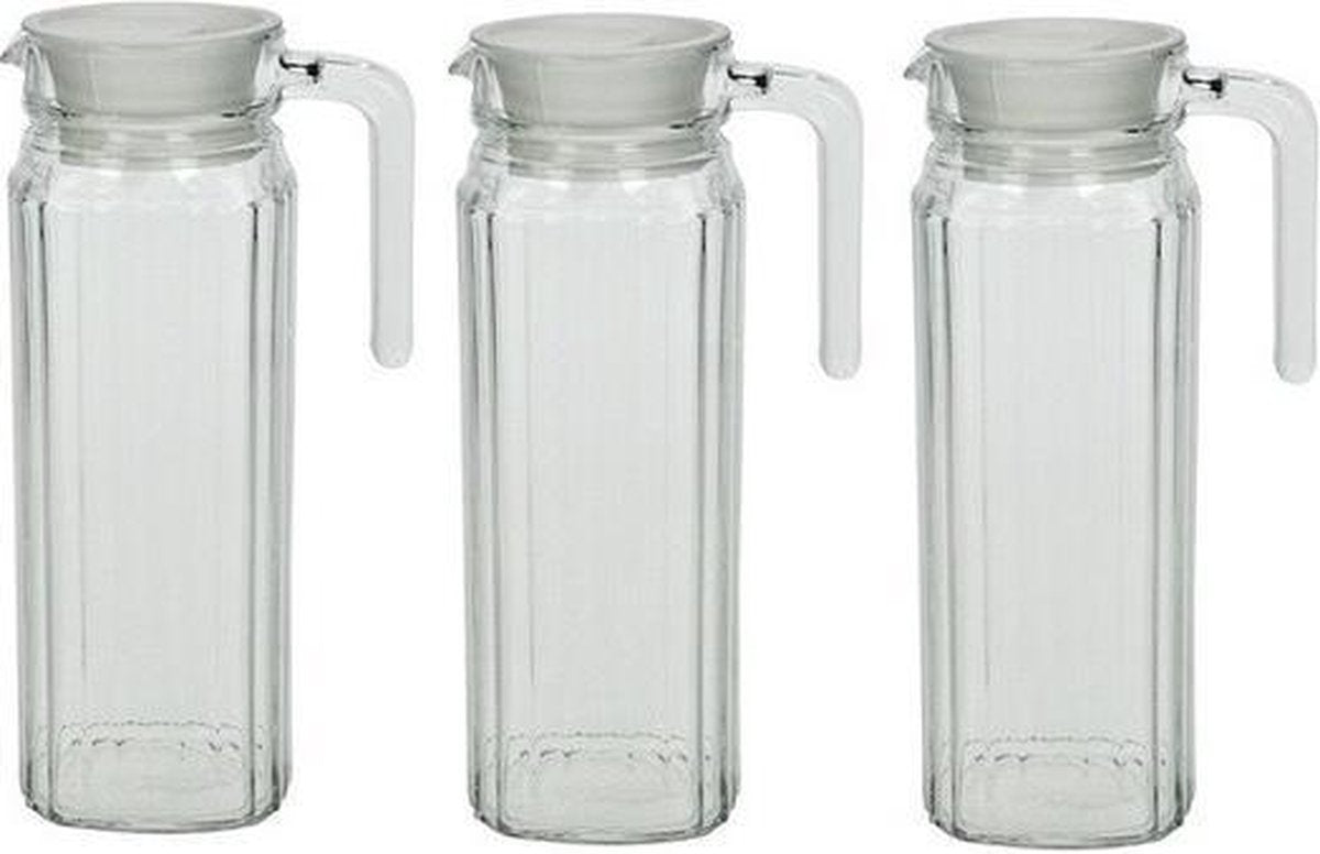 3x Lange glazen karaf met handvat 1