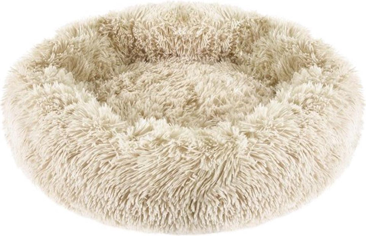 ElegaPet Pluche Fluffy Donut Hondenmand – ⌀ 60 cm Beige - Kattenmand – Hondenkussen – Kattenkussen – Wasbaar – Antislip