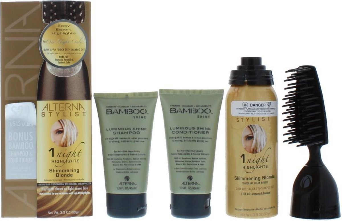Alterna Stylist Geschenkset 90ml 1 Night Highlights in Shimmering Blond + 40ml Bamboo Shine Conditioner + 40ml Bamboo Shine Shampoo