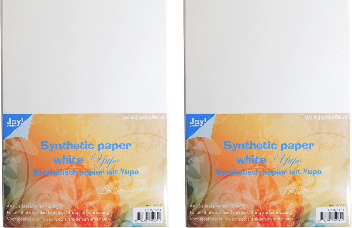 Joy!Crafts / Yupo papier / Wit Synthetisch Papier / Hobbypapier voor inkt / A4 / 2 x 5 vellen / 234 grams (2x8011/0702)