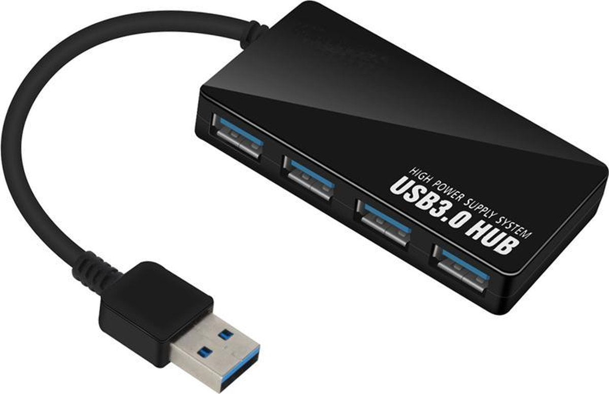 USB 3.0 HUB - USB splitter - 4 poorten - 4 USB 3.0 poorten - Zwart