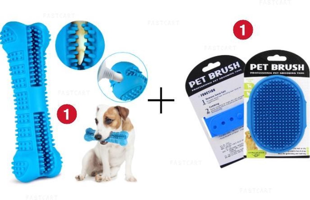 Honden Verzorgingsset - Honden Tandenborstel (Blauw) en Vachtborstel voor Hond (Blauw)