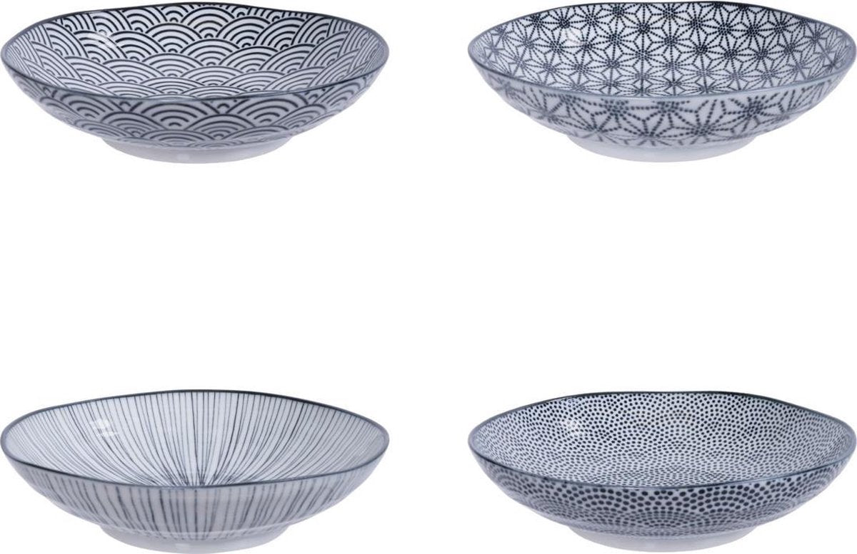 Tokyo Design Studio | Nippon Black | Set van 4 Pastaborden Ø 21 cm | Porselein