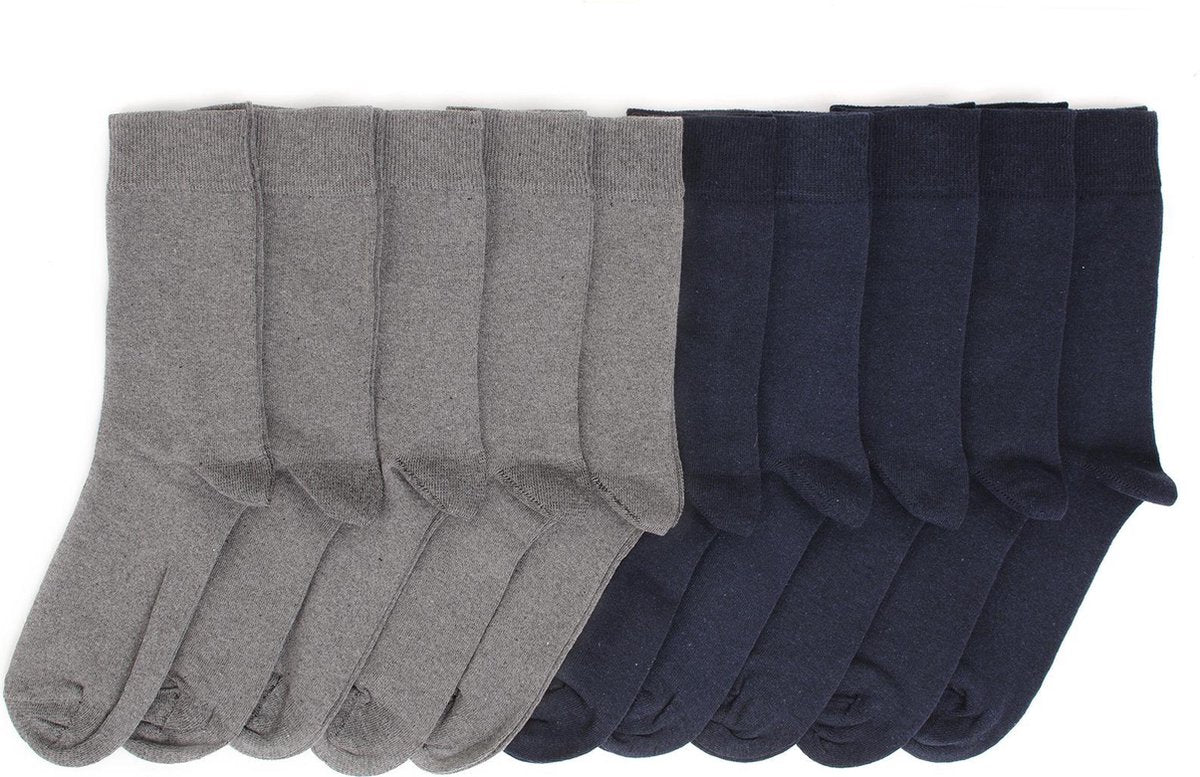 Blauwe sokken / Lichtgrijze sokken - Heren sokken - 10 paar - Normale sokken - Multipack Heren Maat 43-46