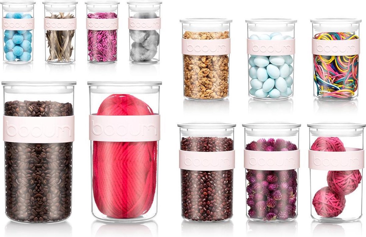 Bodum PRESSO Voorraadpotten - BPA-vrij plastic met siliconen band Aardbei - 12 stuks
