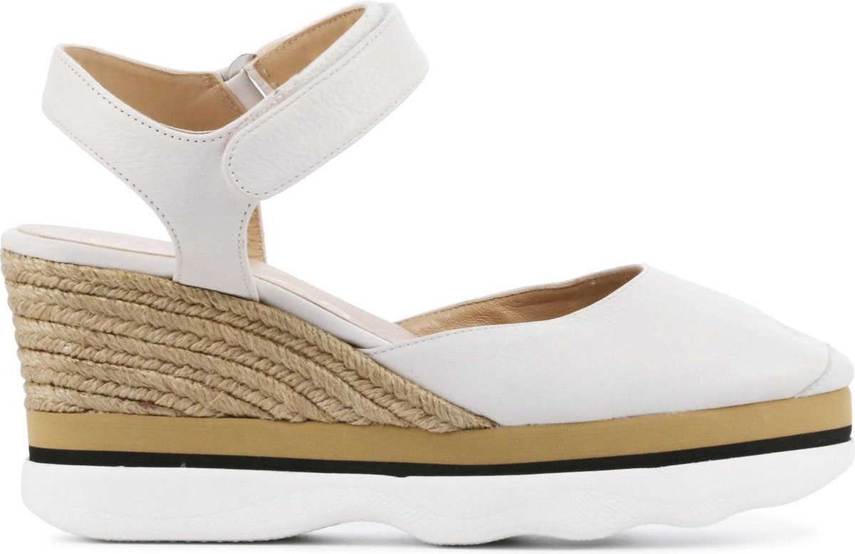 Unisa Vrouwen Leer Espadrilles / Damesschoenen Plateauzool Hoogte 8 cm en hoger Klittenband Lambada - Wit - maat 38