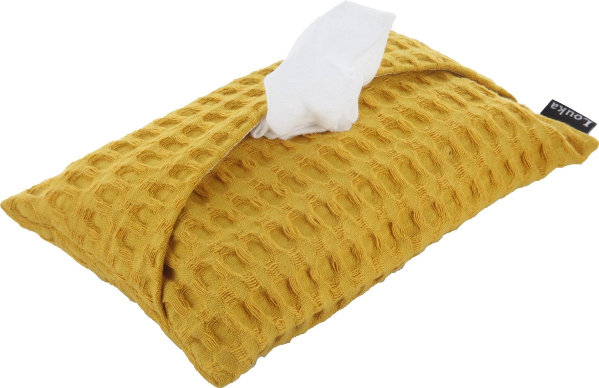 Louka hoes voor babydoekjes wafel oker geel