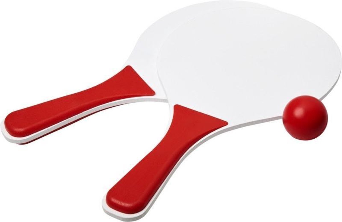 Rood/witte beachball set buitenspeelgoed - Houten beachballset - Rackets/batjes en bal - Tennis ballenspel