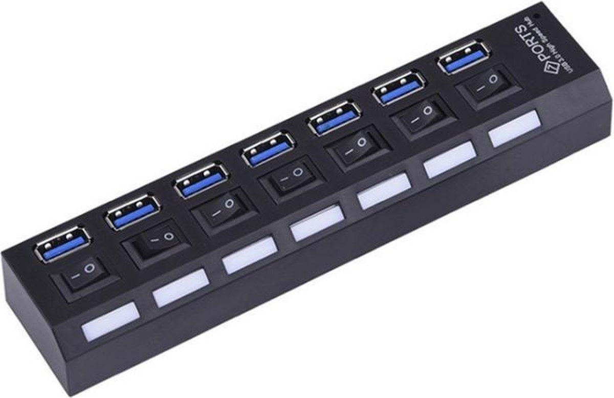Coretek USB hub met 7 poorten en aan/uit schakelaars - USB3.0 - busgevoed / zwart - 0